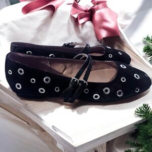 Madewell Greta Double Strap  Brown Suede Grommet Mary Jane Flats Size 7.5